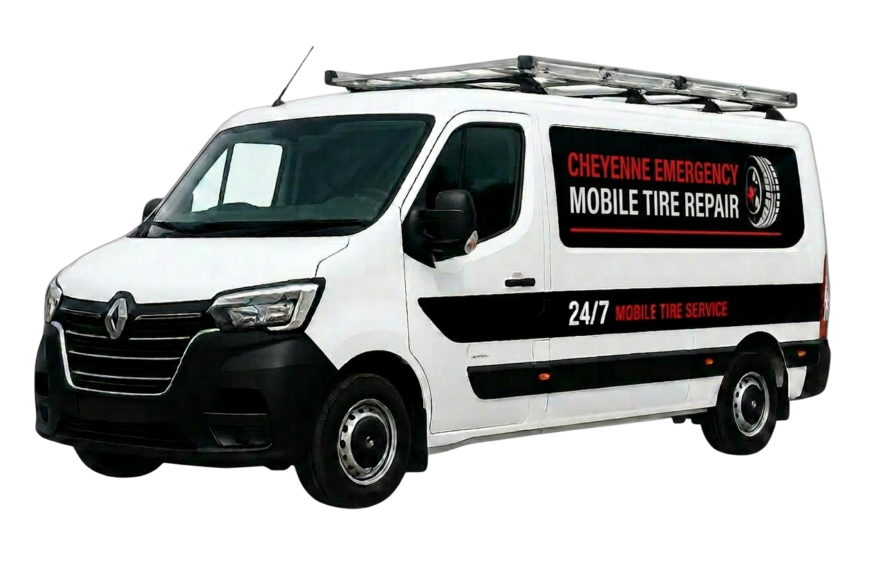 Red and white Cheyenne Emergency Mobile Tire Repair service van